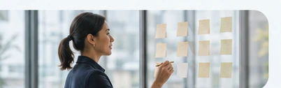 A professional organizing ideas into a clear plan