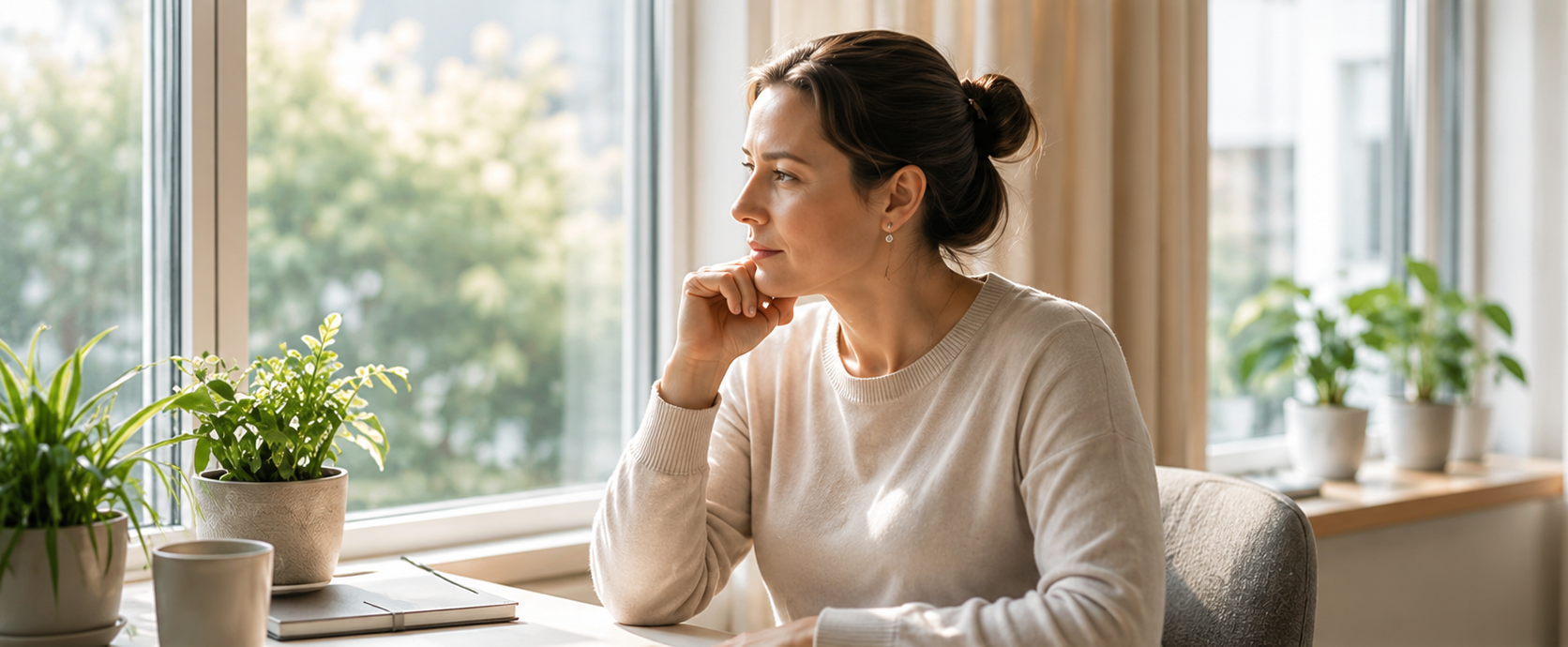 A professional pausing to reflect and observe