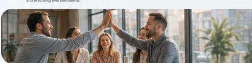 A team celebrating progress after reaching alignment
